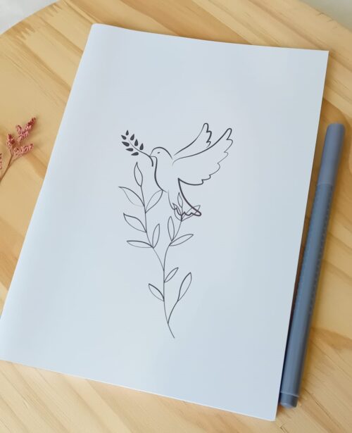 Carnet A5 fait main Colombe, 36 pages lignées, papeterie artisanale création unique