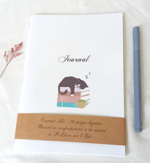 Carnet fait main chat, 36 pages lignées, papeterie artisanale création unique